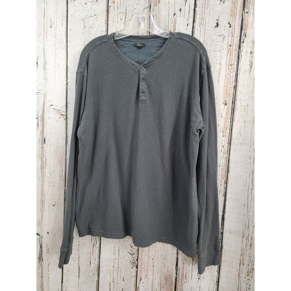 RAILS Men's L Long Sleeve Button‎ Crew Neck Henley Shirt T-Shirt Top Carbon EUC